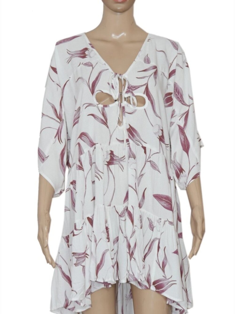 Anthropologie Keyhole Tiered Babydoll Dress Cutout White Mini New S